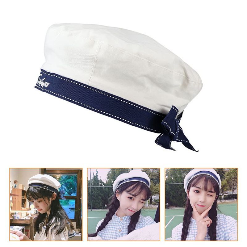 Topi Pelaut Sailor Topi Korean Style White Beret Hat Sailor Sailor Hat Topi Kapten Kapal Laut Topi