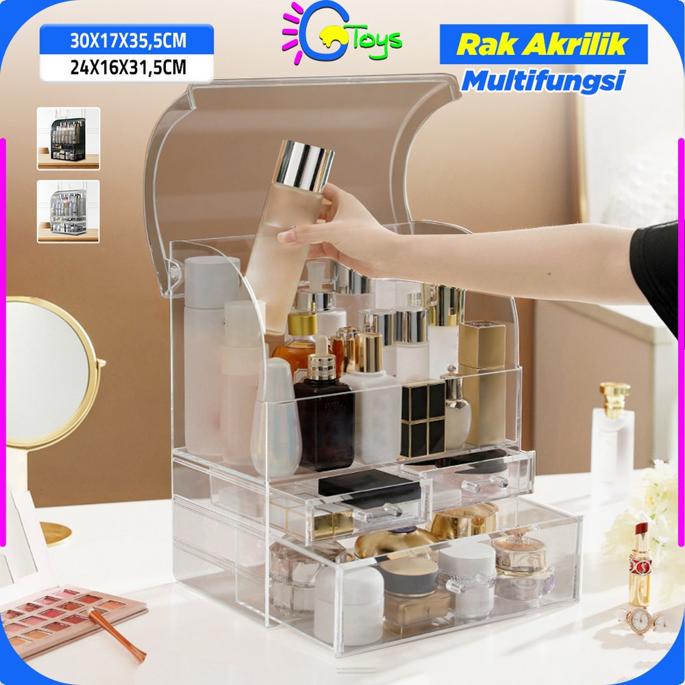 V GLOW - Rak Kosmetik Dengan Laci Anti Debu Tempat Make Up Skincare Rak Akrilik Multifungsi / Tempat