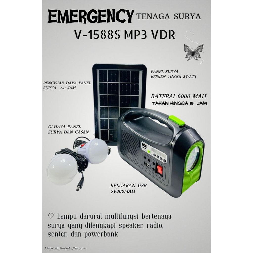 EMERGANCY TENAGA SURYA V-1588S MP3 VDR / LAMPU DARURAT MULTI FUNGSI