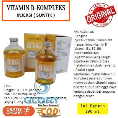 Medion Vitamin B-Kompleks Injeksi 100ml Obat Suntik Cair Penambah Imun Kekebalan Hewan Ternak