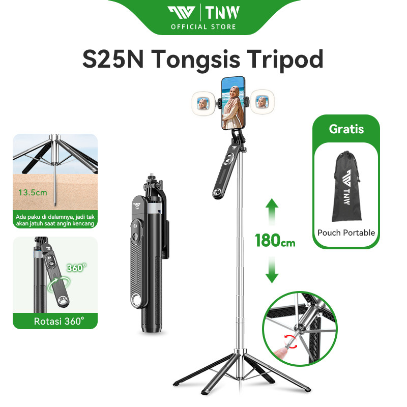 TNW S25N 180CM Tongsis Tripod Ponsel Selfie Stick Paku Penstabil Anti-guncang Untuk Travel & Vloggin