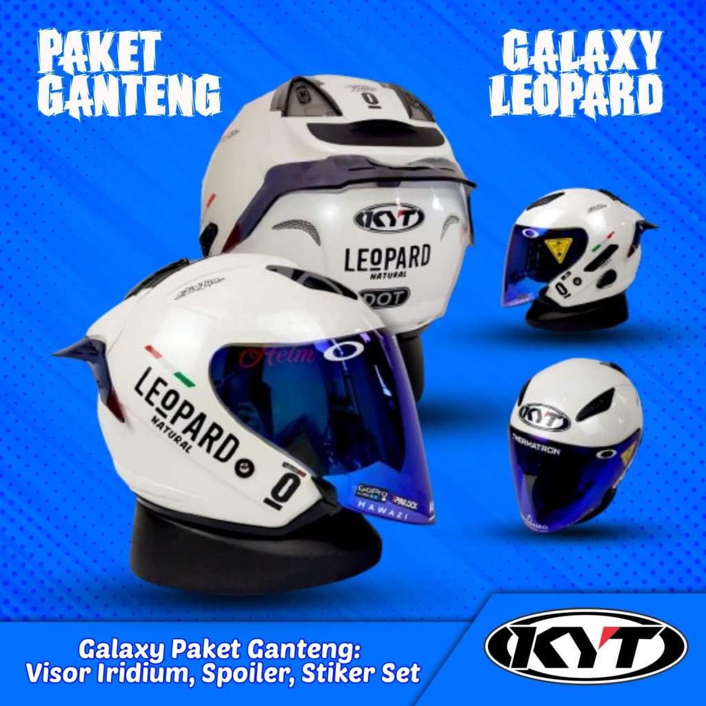 KYT GALAXY FLAT R PEARL WHITE PAKET GANTENG LEOPARD | HELM KYT HALF FACE NEW