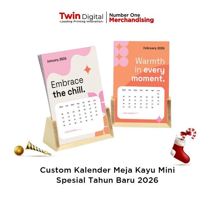 Custom Kalender Kayu Mini Spesial Tahun Baru Souvenir & Dekorasi Meja Kerja Estetik - Custom Desain 
