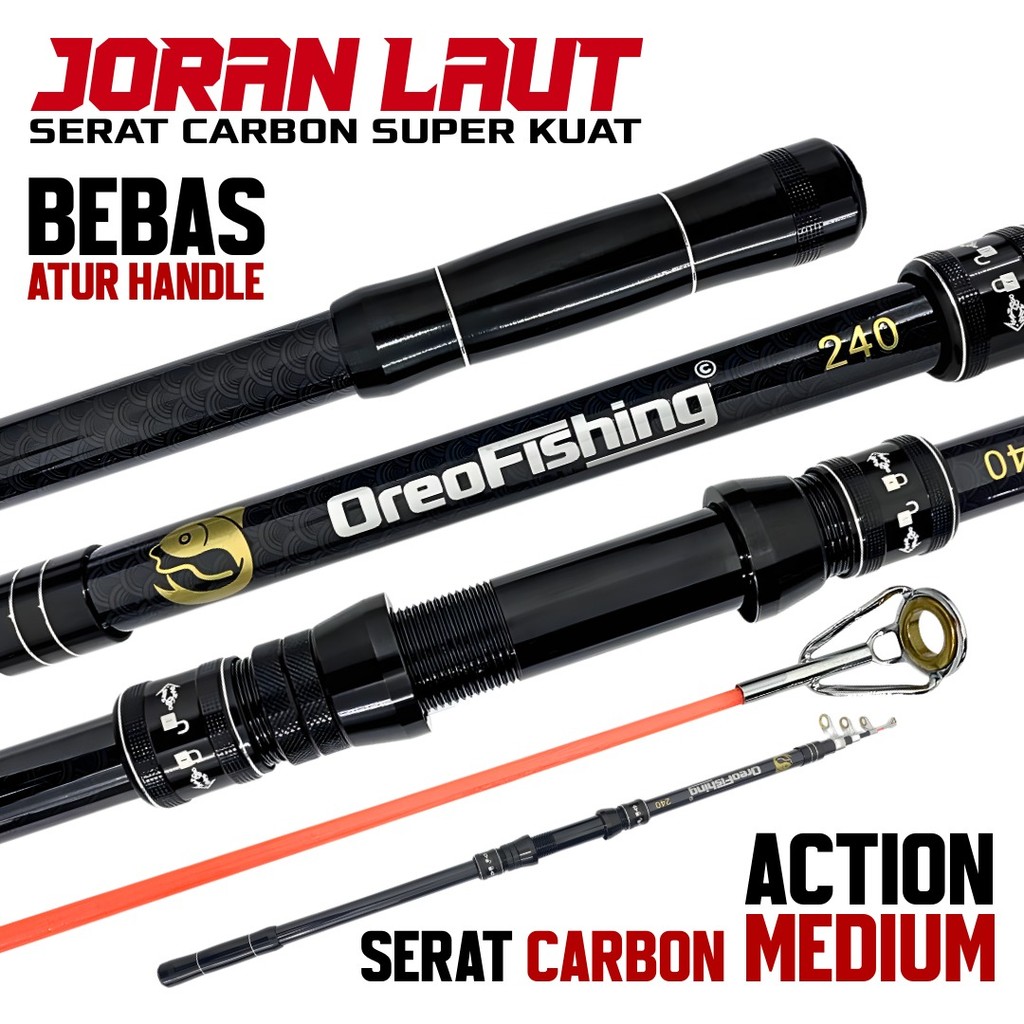 Terlarisss Joran Pancing Carbon Teleskopik Action Medium Solid Tip Oranye Sensitif Handle