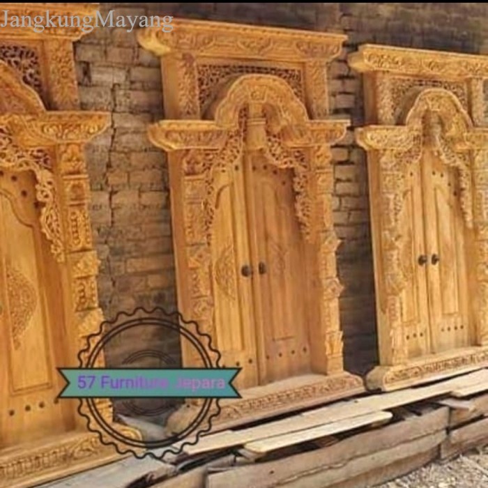 A custom jendela pintu gebyok ukir kayu jati mentahan murah