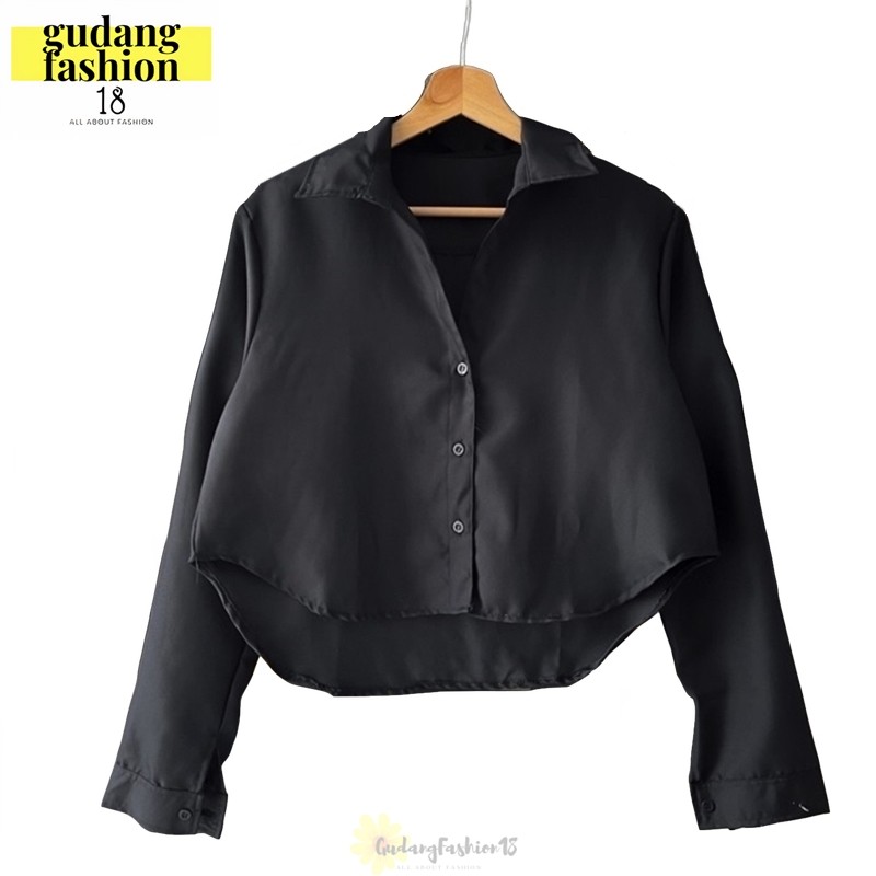 GudangFashion18 - Atasan Kemeja Crop Top XL L Oversize Jumbo Shirt Blouse Baju Lengan Panjang Motif 