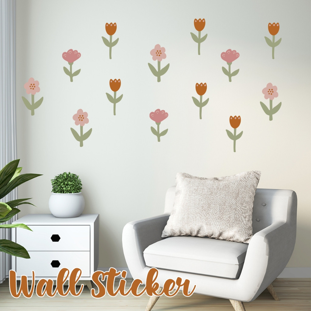 READY Stiker Dinding Bunga Tulip Aesthetic Decal Dekorasi Rumah Kamar