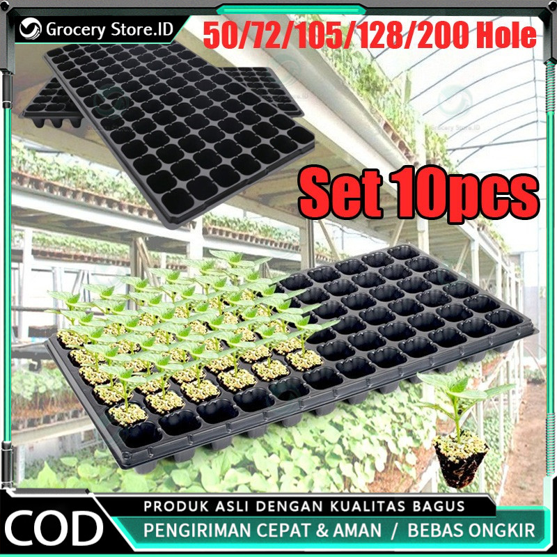 10 PCS Tray Semai / 50 / 72 / 105 / 128 / 200 Lubang Pot Hidroponik Potray Seedling Pot Tray Dulang 