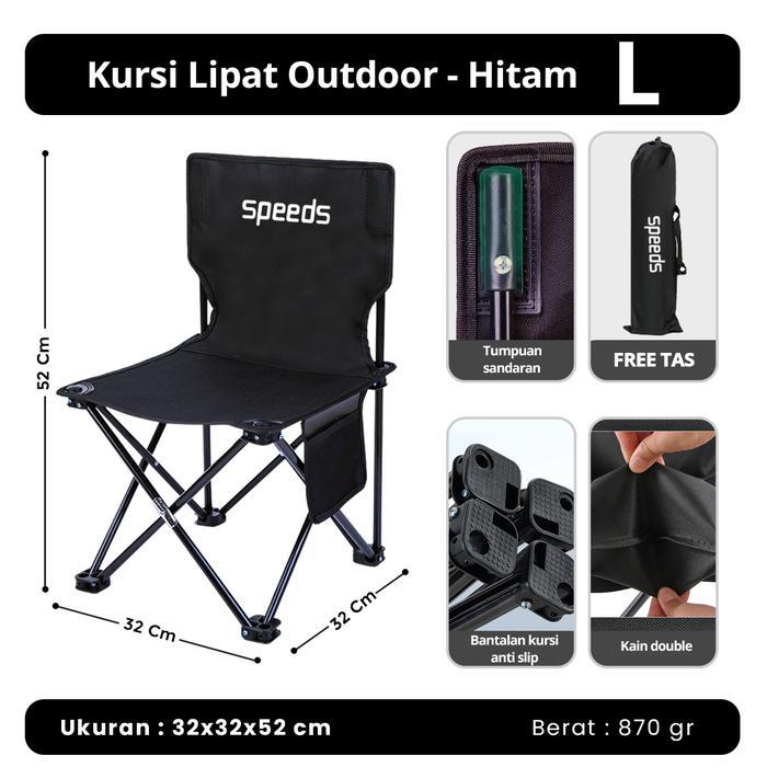 SPEEDS Kursi Lipat Outdoor Portable Kursi Gunung Kursi Camping 031-13 - 12 HITAM