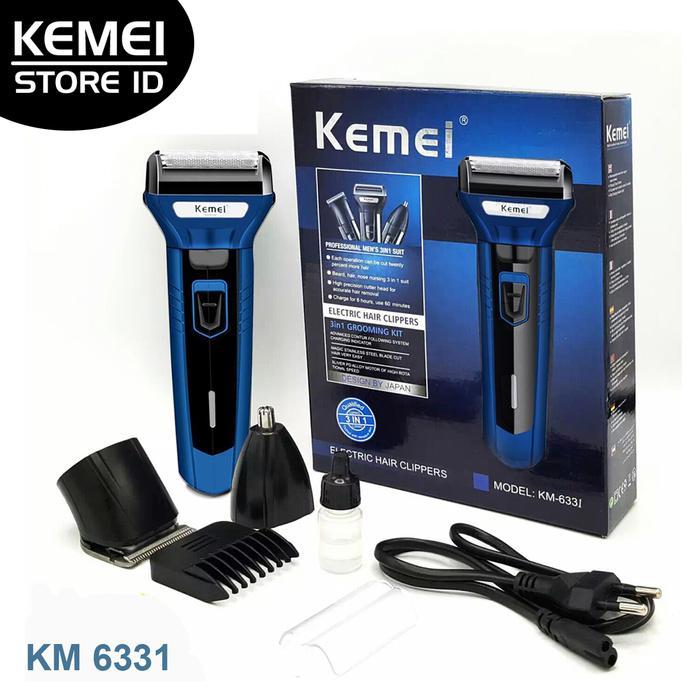 Kemei KM 6331 Alat Cukur Elektrik 3in1 Mesin Pencukur Rambut Kumis Jenggot Bulu Hidung Pria - KM 633