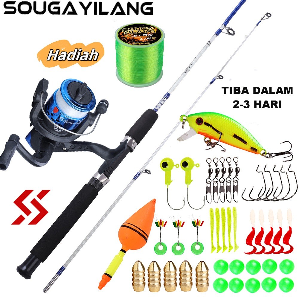Sougayilang Pancingan Set Lengkap Joran Pancing Set 1.2m 1.8m Dan Spinning Reel Pancing