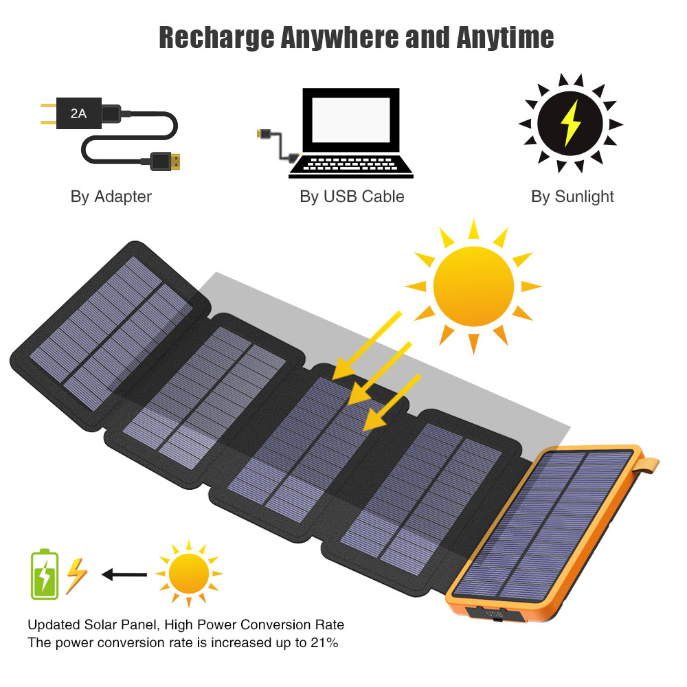 Waterproof Solar Power Bank 20000mAh Solar Battery arger for iPhone iPad Samsung Huawei Honor Xiaomi