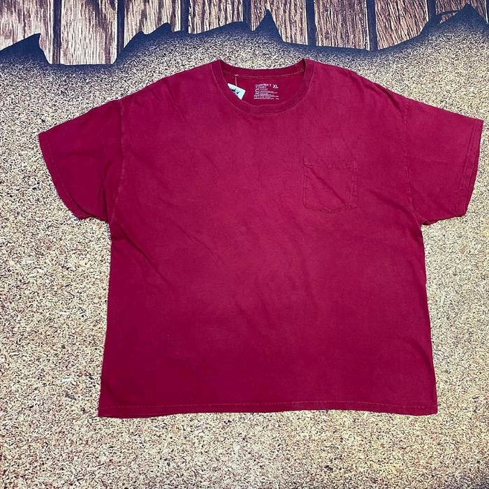 tshirt pocket tee merah HANES kaos pendek basic polos pria murah bagus casual size XXL