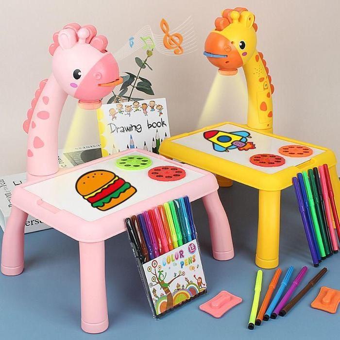 Meja Proyektor Projector Anak Mainan Edukasi Meja Belajar Gambar Anak - Pryektor Pink