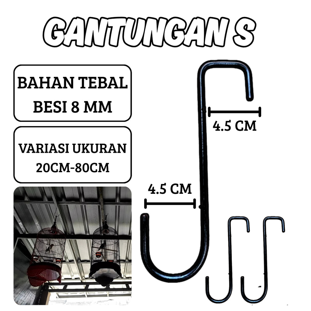 besi S,cantolan besi S/gantungan kandang burung/gantungan pot bunga