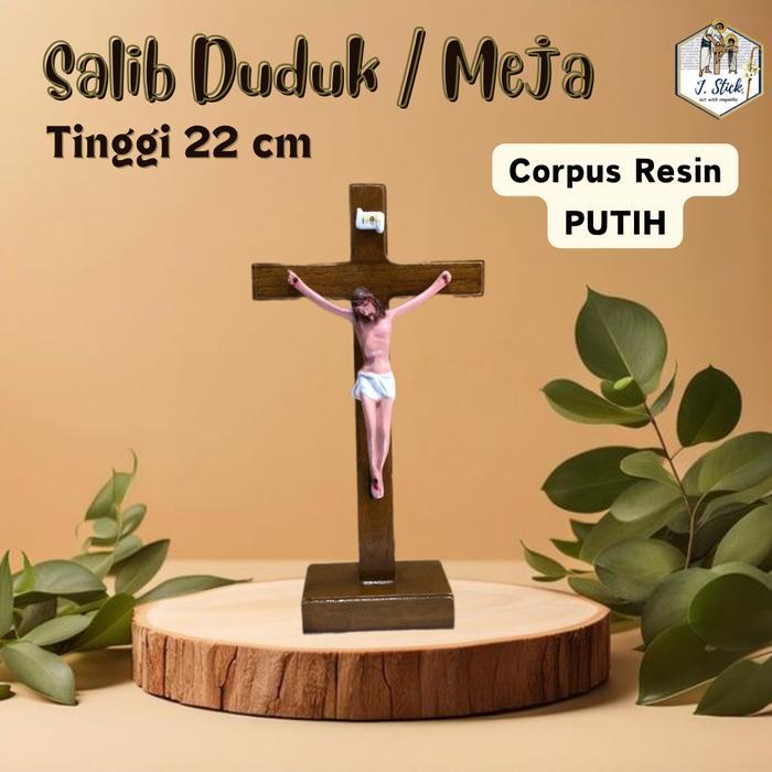 SALIB DUDUK / MEJA,  KAYU JATI dengan CORPUS, 22 cm - Putih