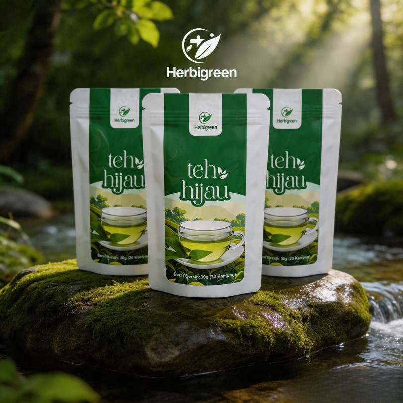 HERBIGREEN Teh Diet Alami | Teh Hijau Premium | Bantu Lemak Luntur, Detox Tubuh & Pencernaan Lebih B
