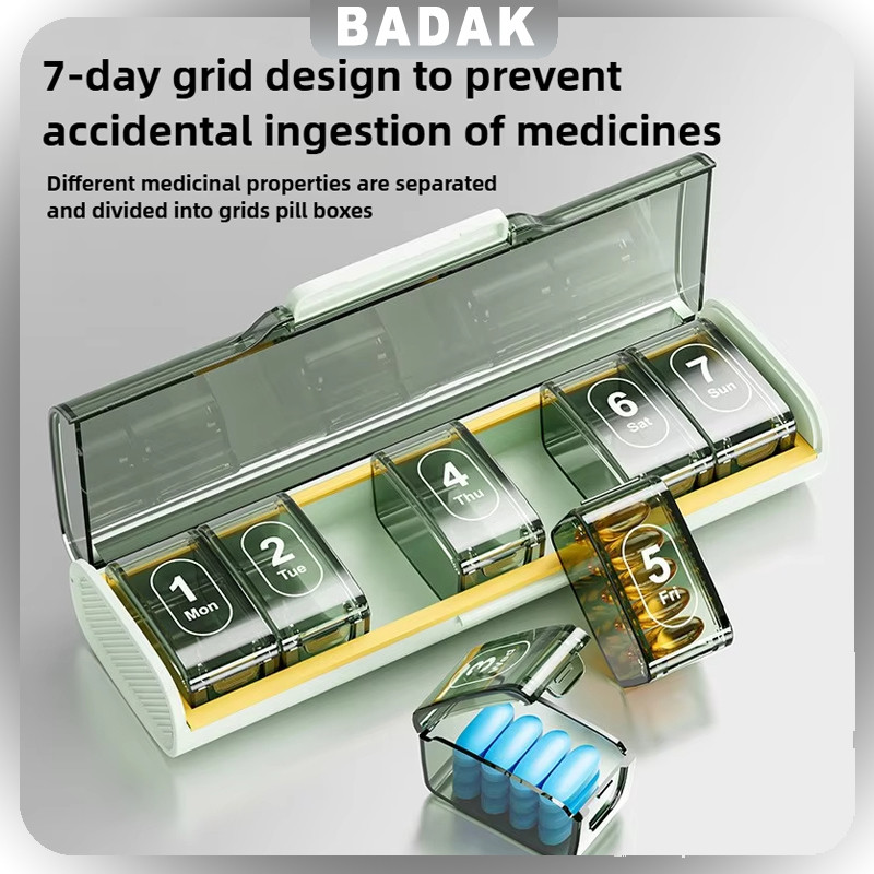 Kotak Obat Harian 7 Hari-Wadah Tempat Obat Vitamin/Kotak Pil Besar Dengan Kompartemen Luas/Travel Bo