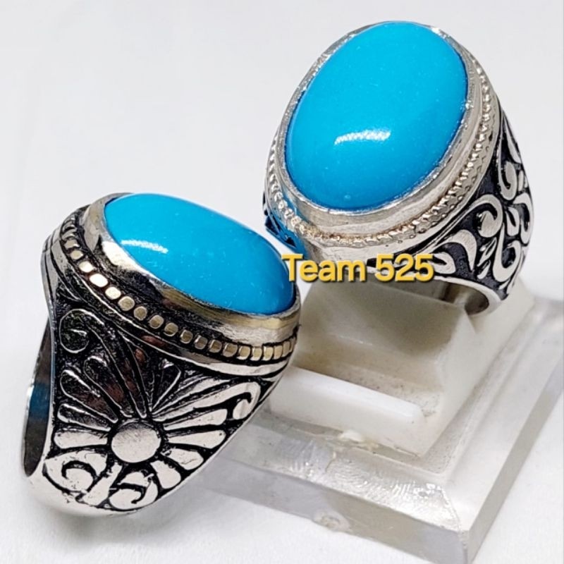 cincin pirus biru polos / pyrus blue fanci lawasan / batu akik pirus biru polos