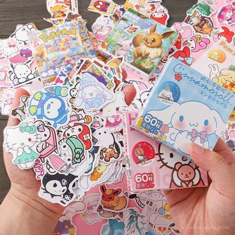 STICKER KAWAII 100LEMBAR / STICKER BOX / COD 1 SET ISI 60 DAN 100 LEMBAR KEPING STIKER LUCU KARTUN K