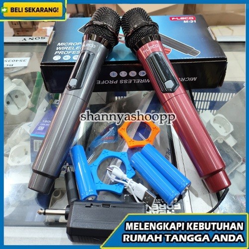 BISA COD Mic Professional Wireless Microphone Double isi 2 Fleco M-31/ Mic Wireless Karaoke Fleco M-
