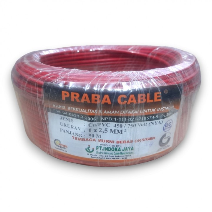 KABEL NYA 1 x 2,5 50M, KABEL NYA 1 X 2,5 50 METER PRABA / KABEL INSTALASI TUNGGAL 1 ROLL