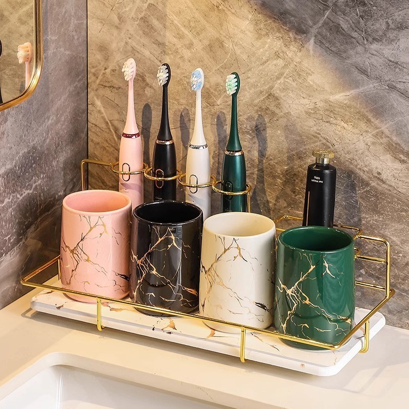 RoyalHuis Tempat Sendok Keramik Corak Marble Doff Gold Elegant / Tempat Sendok Mewah / Tempat Sendok