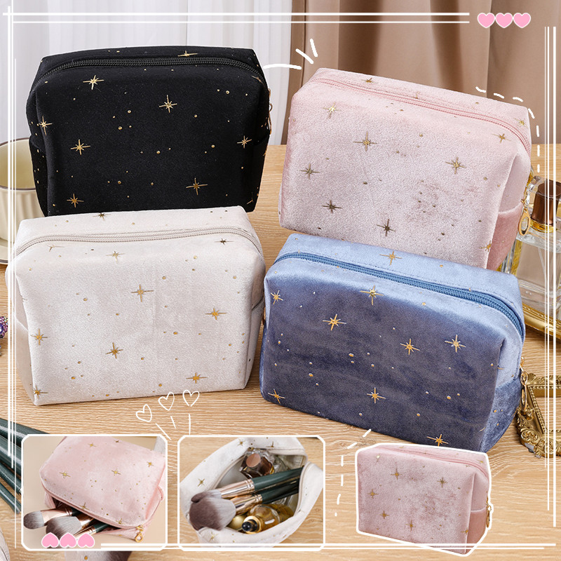 Tas Makeup Plush Cetak Oktagonal Tas Penyimpanan Perawatan Kulit Perjalanan Organizer