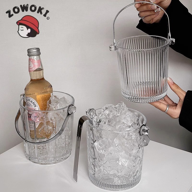 ZOWOKI Glass Ice Bucket Tempat Es Batu Wadah Kaca Tebal Ember Es Bucket Kaca Serbaguna