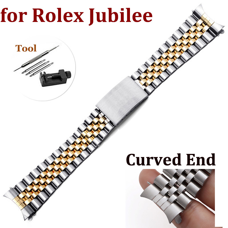 Luxury Curved End Wat Band for Rolex DATEJUST Jubilee Stainless Steel Bracelet Accessories 18mm 19mm