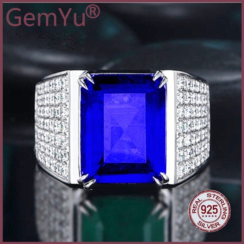 GemYu  Cincin Zamrud Alami untuk Pria Cincin Terbuka Batu Permata Hijau Berlian Penuh