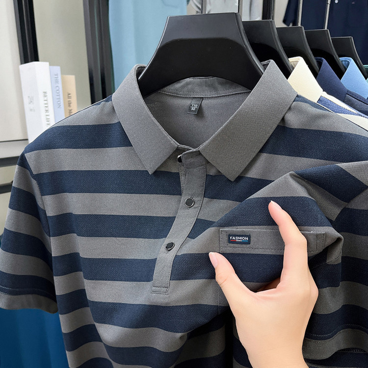 Kerah Bergaris Saku Fashion Baru T Baju Kaos Pria