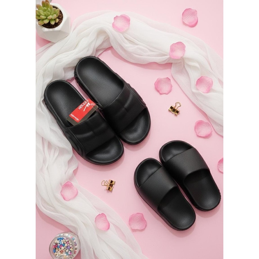 Sandal karet premium slip on hitam polos pria anak PS
