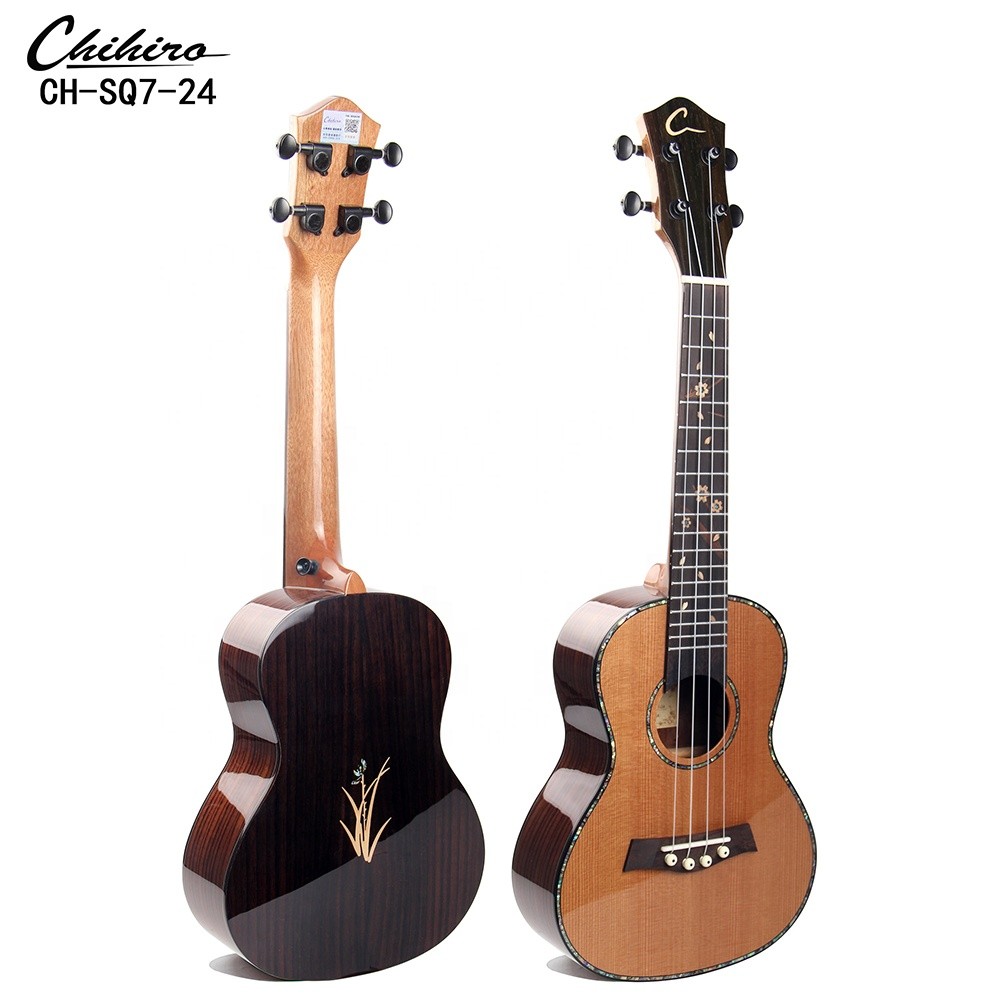 High Quality Ukulele 21 23 26 Inch Concert OEM ODM Solid Cedar Top Concerto Rosewood Back Shell Inla
