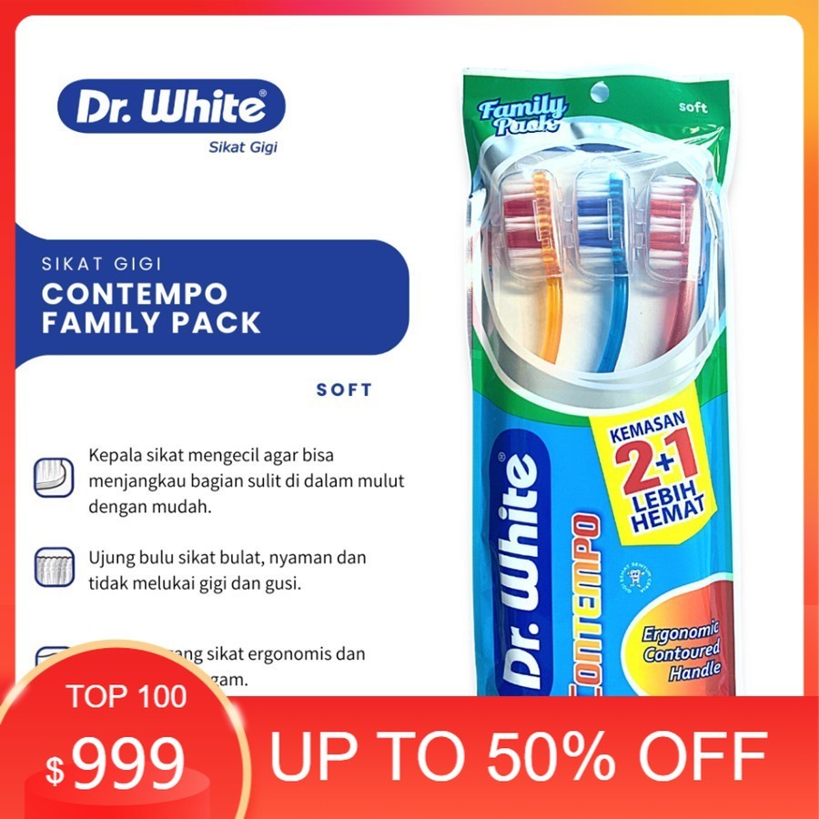Sikat Gigi Dewasa Lembut / Toothbrush Dr White Contempo (Family Pack)