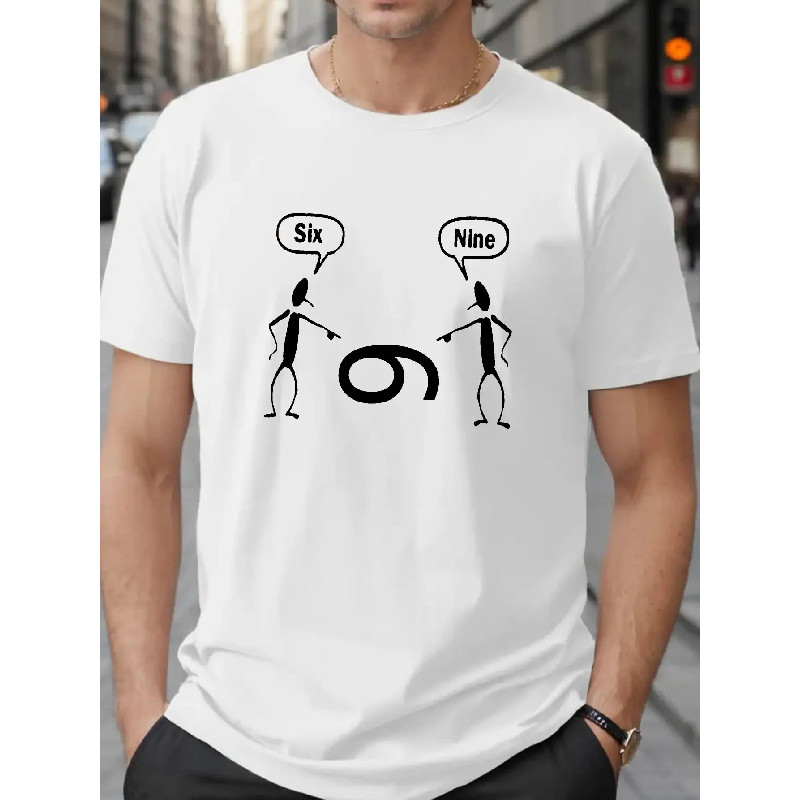 Kaus Lengan Pendek Pria Kerah Panjang Bergambar Stick Figure untuk Musim Panas