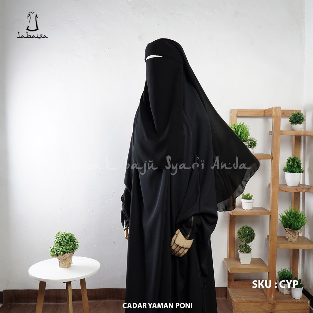 TergacorCadar Yaman Poni Sifon Jetblack ( tanpa jahitan bawah mata ) - Labasa Ori | Niqab YamanTerba