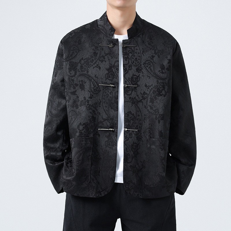 Jaket Pria Kerah Berdiri Jacquard Gaya Cina