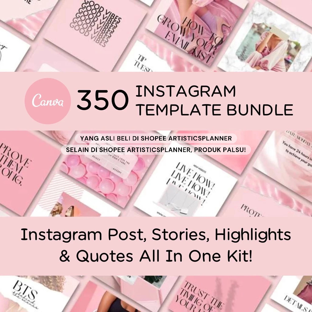 Pink Instagram Post Stories Template Canva, Instagram Branding, Pink White Canva Template, Instagram