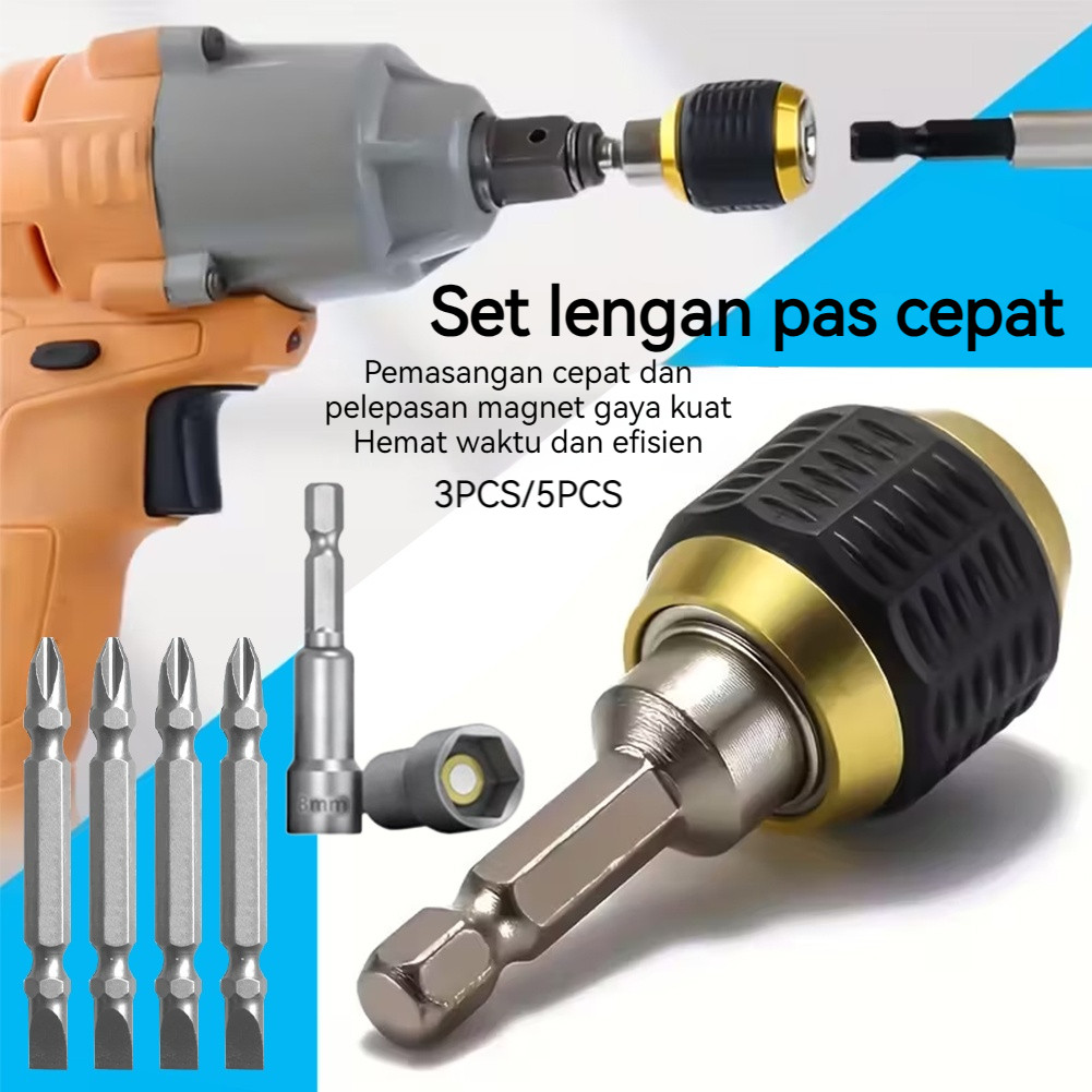 5pcs Kepala Bor Tanpa Kunci Hexagonal, 3pcs Mata Obeng Magnetik, Mata Kunci Roofing 8mm