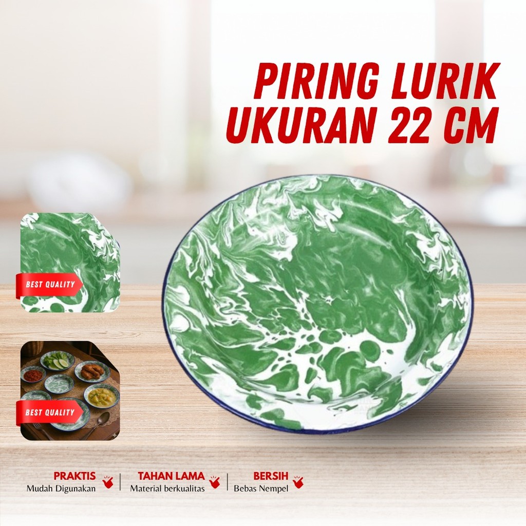 Piring Enamel Lurik Antik  Ukuran 22 CM Serbaguna  Piring Seng Jadul Motif Lurik Klasik