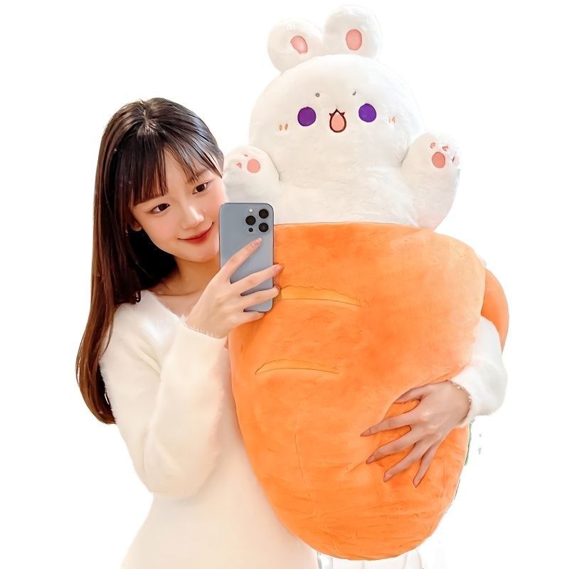 80X45cm Kawaii Taiyaki Cat Plush Toy Rabbit Hing in  Carrot Dog in Big Bones Ferry Animals Plushie T