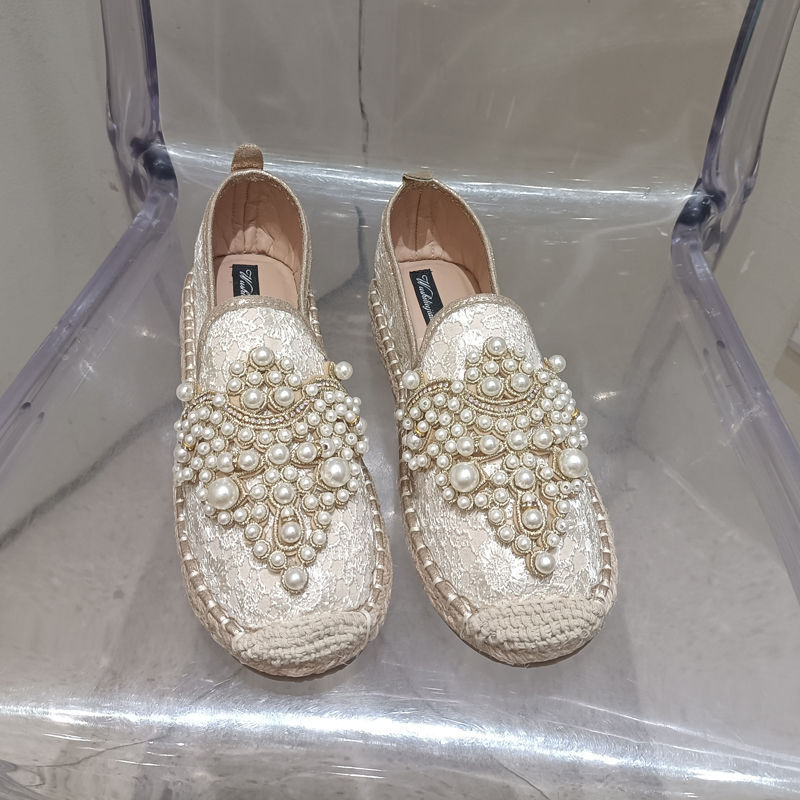 Sepatu nelayan wanita, sepatu tunggal bergaya Chanel, sepatu mules tertutup untuk wanita.