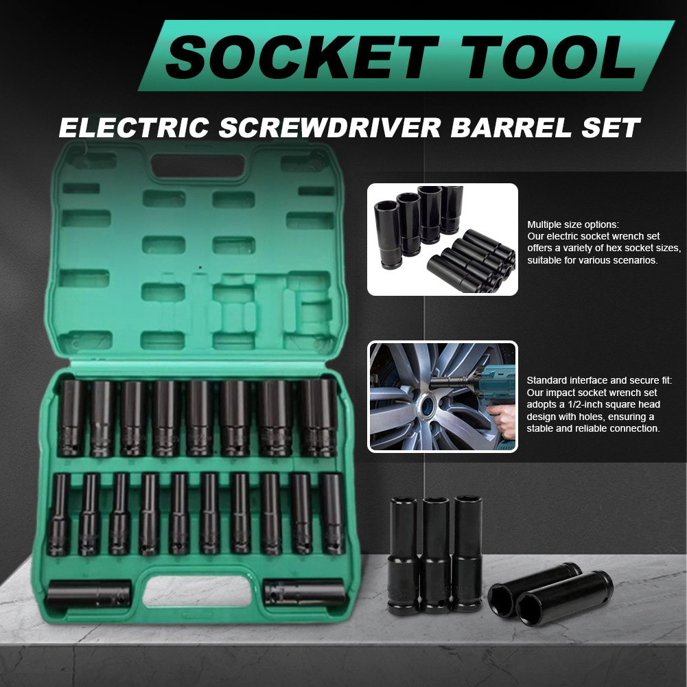 Set Kunci Sok Listrik Panjang 1/2 Inci, Set Kunci Sok Impact 8-24mm / 8-32mm, Set Kunci Sok Dalam, A