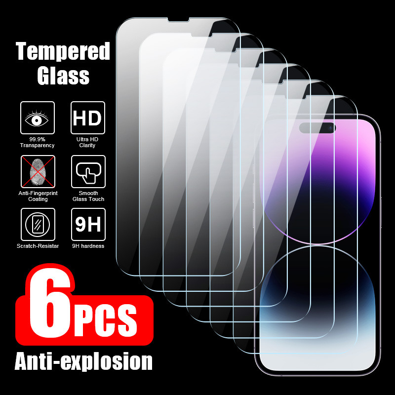6Pcs Protective Glass Smartphone For iPhone XR X XS 11 12 13 Mini 14 Pro Max 15 Plus Tempered Glass 