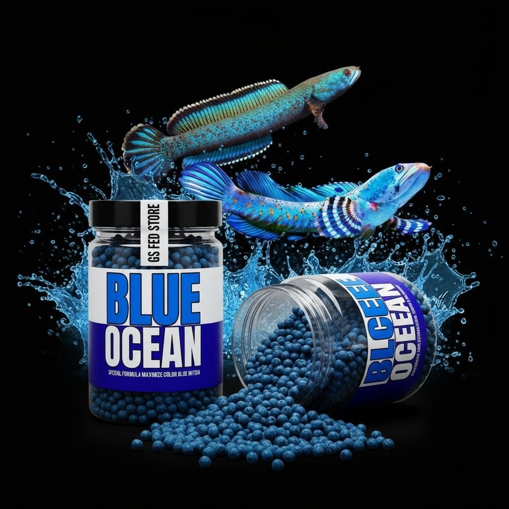 PELET PREMIUM BLUE OCEAN 100 GRAM PAKAN MAKANAN IKAN CHANA BLUE PULCRA ANDRAO STEWARTY AURANTI
