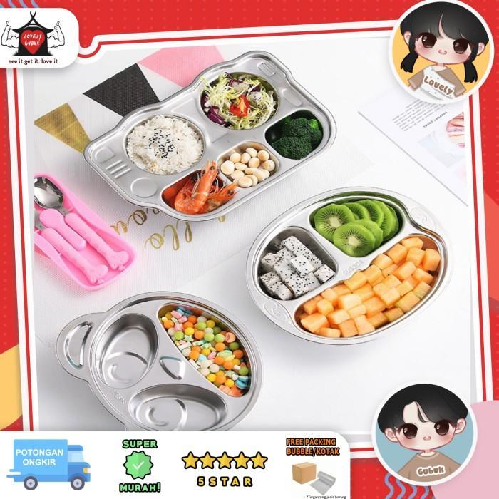 [LOGU] Piring makan sekat stainless anak, piring makan stainless steel karakter lucu anak