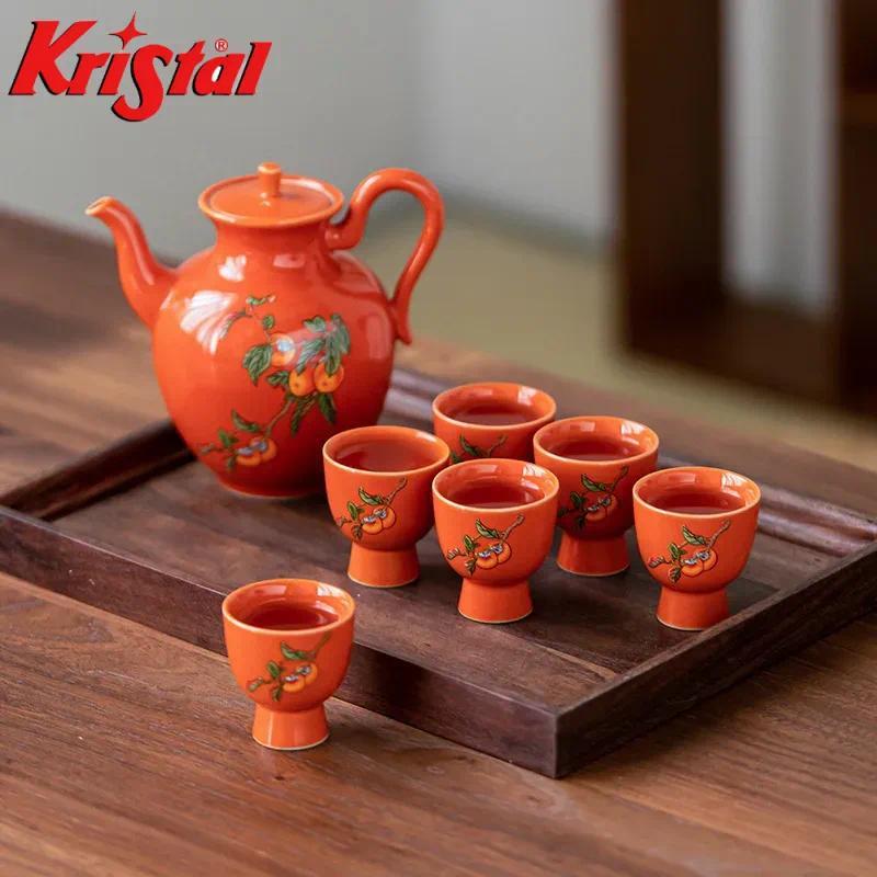 Set Gelas & Teko Wine Keramik Retro Palace Style dengan Box Mewah – Cocok untuk Hadiah Bisnis & Kole