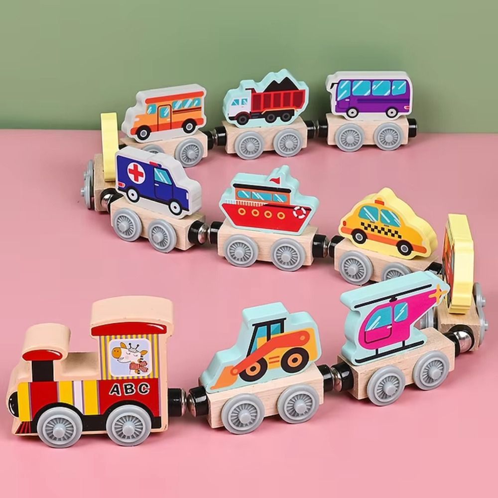 Transportation Magnetic Train Toys Animal Fruit Educational Train Wooden Toy Assembling Buig Blocks 