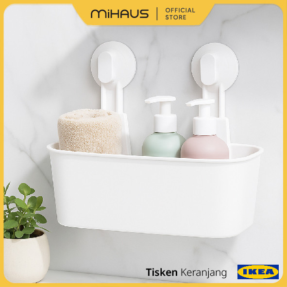 IKEA MALAYSIA TISKEN Keranjang dg plastik hisap, putih, rak organizer sabun shampoo kamar mandi